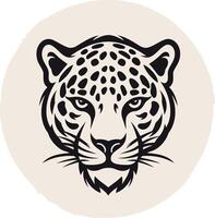 A bold and graphic black and white illustration of a leopard's face, perfect for logo design, branding, and animal themed projects vector