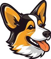 A friendly, cartoon style illustration of a welsh corgi head, perfect for logos, branding, and merchandise vector