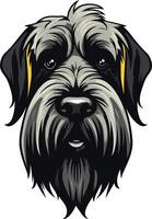 A close up portrait of a black and grey giant schnauzer with a friendly expression, perfect for branding, pet products, and social media vector