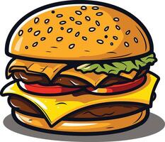 A juicy, cartoon style hamburger with all the fixings perfect for menu designs, food blogs, or any project that needs a fun and appetizing touch vector
