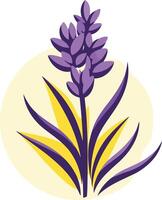 A simple, stylized illustration of a lavender flower with a yellow background vector