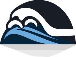 A simple, yet bold, logo design featuring a stylized wave breaking over a dark blue background vector