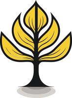 Abstract stylized tree logo design with yellow leaves and a black trunk vector