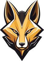 Bold and aggressive fox head logo in a minimalist, geometric style vector