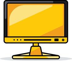 A bright yellow computer monitor with a black outline, perfect for tech related projects vector