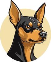 A detailed and expressive illustration of a miniature pinscher dog, captured in a dynamic pose vector