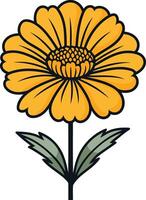 A cheerful yellow flower with green leaves, perfect for adding a touch of nature to your designs vector