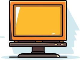 A simple cartoon illustration of a vintage computer monitor with a yellow screen vector