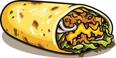 A cartoon illustration of a delicious looking burrito, perfect for menus, recipes, and food related projects vector