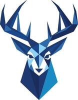 Geometric blue deer head logo with sharp lines and a modern design vector