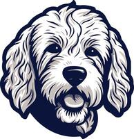 A charming illustration of a fluffy, white dog with a friendly expression vector