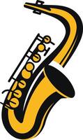 Simple, bold illustration of a saxophone, perfect for music related projects, websites, or social media posts vector