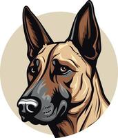 A close up portrait of a german shepherd, with a focus on their intelligent and watchful eyes vector