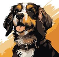 A cute, cartoon style illustration of a friendly brown and white dog with a happy expression and a collar vector