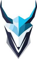 Abstract geometric logo with a blue and black color scheme, featuring a stylized mask or helmet with horns vector