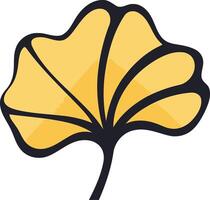 A stylized yellow ginkgo leaf with a black outline, perfect for adding a touch of nature to your designs vector