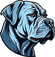 A powerful and fierce looking bulldog head in a blue and white color scheme vector