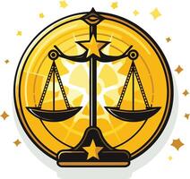 A vibrant and modern illustration of the libra zodiac sign, featuring a stylized scale and a golden background vector