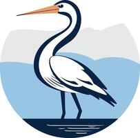 A simple, elegant illustration of a white heron standing in water, perfect for environmental or nature themed designs vector