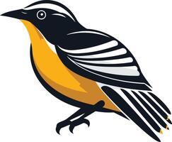 A bold and colorful illustration of a bird with black, white, and yellow plumage vector