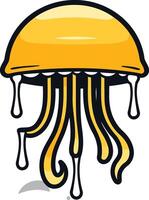 Cute and quirky cartoon illustration of a yellow jellyfish with dripping tentacles vector