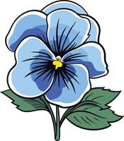 A cheerful blue pansy flower with green leaves, perfect for adding a touch of nature to your designs vector