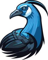 A vibrant blue and black peacock head illustration, perfect for creating logos, branding, or as a graphic element in your design projects vector