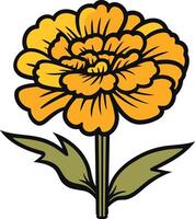 A cheerful, cartoon style illustration of a yellow marigold flower with green leaves, perfect for adding a touch of spring to your designs vector