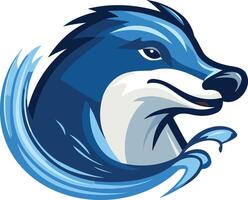 A bold and playful mascot logo featuring a blue otter with a friendly expression, emerging from a stylized wave vector