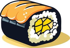 Funny cartoon illustration of a sushi roll with a basketball in the middle vector