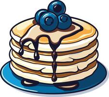 A delicious stack of pancakes with blueberries and chocolate sauce, perfect for a morning meal or dessert vector
