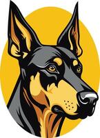 A powerful and intense portrait of a doberman pinscher, captured in a striking element illustration vector