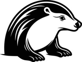 A bold and striking black and white illustration of a badger in a curled up position vector