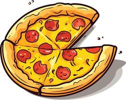 A cartoon pizza with a slice missing, perfect for menus, food blogs, and social media vector