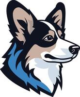 A charming cartoon illustration of a welsh corgi with a friendly expression and a blue collar vector