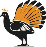 Stylized illustration of a black grouse with its tail feathers spread, perfect for wildlife, nature, and design projects vector
