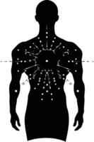 Silhouette of a person with a burst of energy emanating from their chest vector