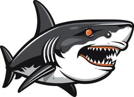 A fierce, cartoon style great white shark with sharp teeth and an open mouth vector