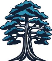Bold and stylized evergreen tree logo with a blue color scheme vector