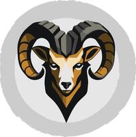 A bold and graphic illustration of a ram's head in a circular frame vector