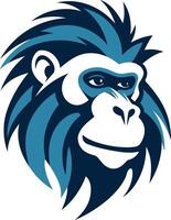 A bold and stylized logo featuring the head of a monkey, with blue and white colors vector
