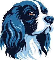 A striking blue and white illustration of a cavalier king charles spaniel, perfect for pet related designs, branding, or social media posts vector