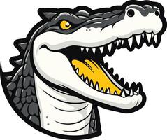 Aggressive cartoon crocodile head with open jaws, perfect for sports team logos, branding, or any project needing a fierce and powerful mascot vector