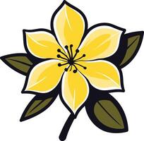 A cheerful, cartoon style yellow flower with green leaves vector