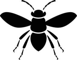Simple, bold silhouette of a bee in black against a white background vector