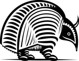 Stylized black and white illustration of an armadillo in a profile view vector