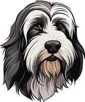 A detailed illustration of a bearded collie's head, featuring a playful and friendly expression vector