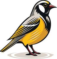 A colorful, cartoon style illustration of a yellow bird with black and grey markings vector