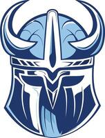 A bold and striking illustration of a viking helmet, featuring a blue and white color scheme vector