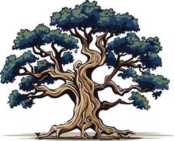 A majestic, hand drawn illustration of an ancient tree with intricate branches and a thick, gnarled trunk vector